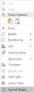 Format shape in popup in PowerPoint 2016