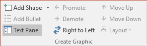 Text pane in Create Graphic group in PowerPoint 2016