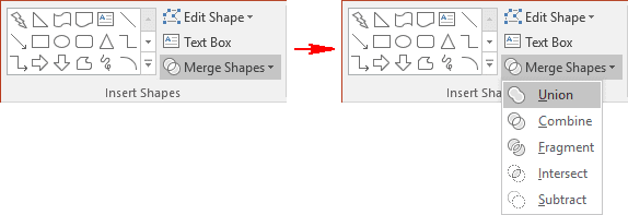 Union shapes in PowerPoint 2016