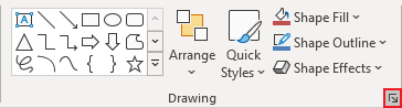 Drawing group dialog box launcher in PowerPoint 365