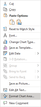 Format Chart Area in popup PowerPoint 365