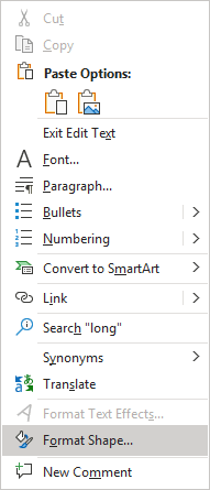 Format Shape in popup PowerPoint 365