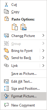Format Picture in popup menu PowerPoint 365