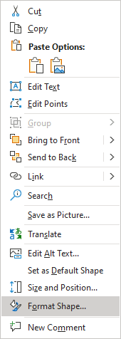 Format Shape in popup menu PowerPoint 365