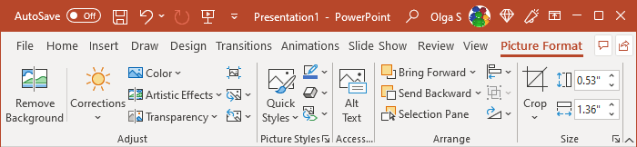 Picture Format tab in PowerPoint 365