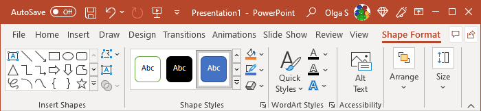 Drawing Tools toolbar in PowerPoint 365