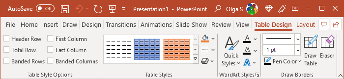 Table Design tab in PowerPoint for Microsoft 365 Table Design tab in PowerPoint 365