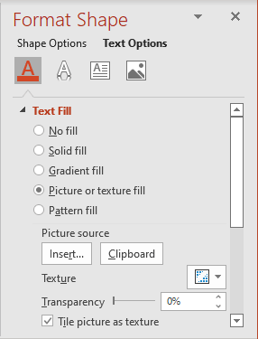 Picture or texture fill for text formatting in PowerPoint 365