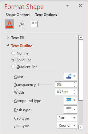 Solid line for text formatting in PowerPoint 365