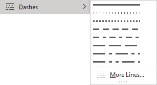 Dashes list in the Format tab PowerPoint 365