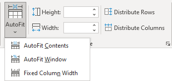 AutoFit features in Word 365