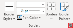 Borders dialog box launcher in Word 365