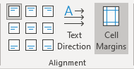 Cell Margins button in Word 365