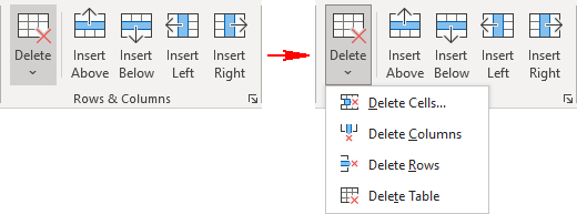Delete table elements in Word 365