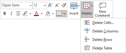 Delete in popup menu Word 365