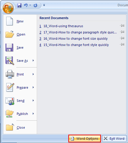word options in Word 2007