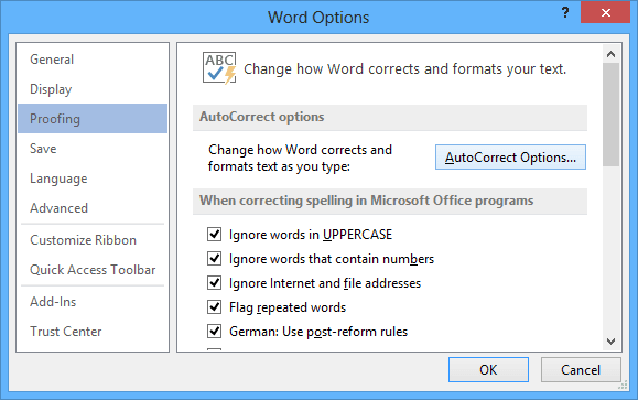 Proofing in Word 2013