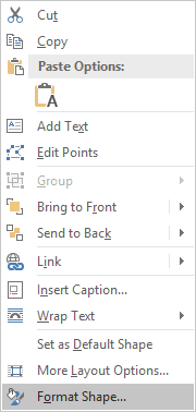 Format Shape popup in Word 2016