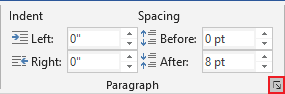 Layout Paragraph group in Word 2016