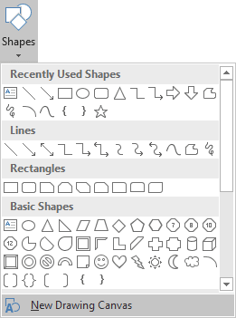 New Drawing Canvas menu in Word 2016