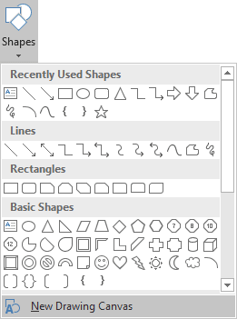 New Drawing Canvas menu in Word 2016 New Drawing Canvas menu in Word 2016