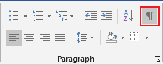 Show/Hide ¶ button in Word 2016