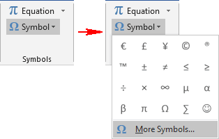 More Symbols in Word 2016