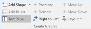 Text pane in Word 2016 Text pane in Word 2016