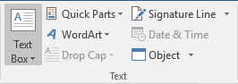 Text Box in Text group in Word 2016