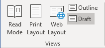 Draft button in Views group in Word 365