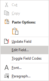 Edit Field in popup menu Word 365