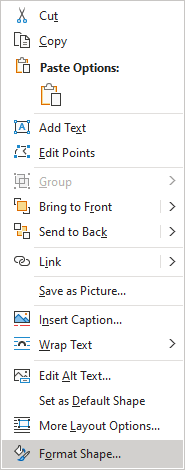 Format Shape popup in Word 365