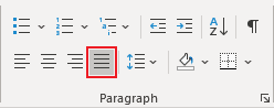 Justify button in Word 365