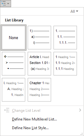 Multilevel lists in Word 365