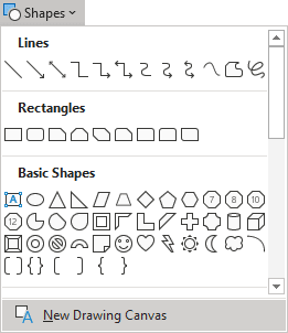 New Drawing Canvas menu in Word for Microsoft 365