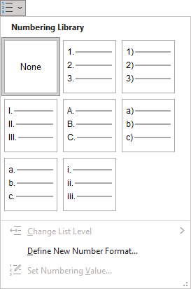 Numbering list in Word 365