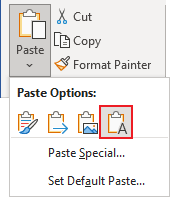 Paste Keep Text Only in Word 365
