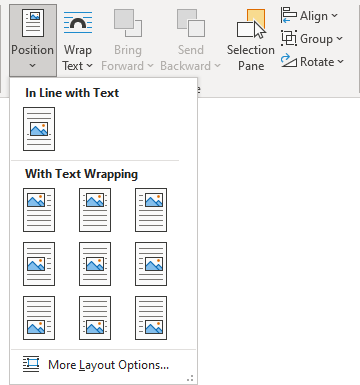 Position button in Word 365