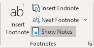 Show Notes button in Word 365