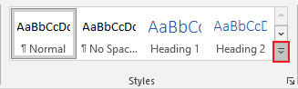 More arrow in Styles group Word 365