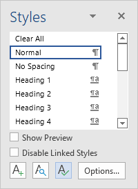 Manage Styles button in Styles pane Word 365