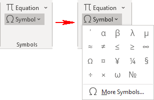 More symbols in Word 365