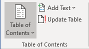 Table of Contents button in Word 365