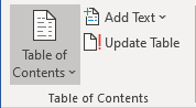 Table of Contents button in Word for Microsoft 365 Table of Contents button in Word 365