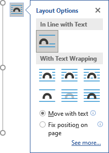 Layout Options button in Word 365