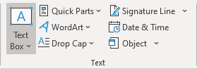 Text Box in Text group in Word 365