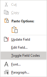 Toggle Field Codes in Word 365