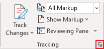 Track Changes menu in Word 365