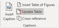 Update Table button in Word 365