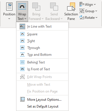 Wrap Text button in Word 365
